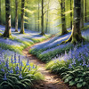 Sunlit Bluebell Glade in Forest Landscape Art Print