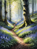 Sunlit Bluebell Glade in Forest Landscape Art Print