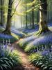 Sunlit Bluebell Glade in Forest Landscape Art Print