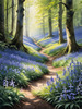 Sunlit Bluebell Glade in Forest Landscape Art Print