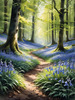 Sunlit Bluebell Glade in Forest Landscape Art Print