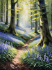 Sunlit Bluebell Glade in Forest Landscape Art Print