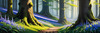 Sunlit Bluebell Glade in Forest Landscape Art Print