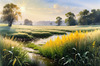 Snow-Covered Field with Dry Grasses and Sun Reflection Landscape Print