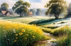 Snow-Covered Field with Dry Grasses and Sun Reflection Landscape Print