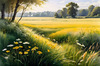 Snow-Covered Field with Dry Grasses and Sun Reflection Landscape Print