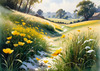Snow-Covered Field with Dry Grasses and Sun Reflection Landscape Print