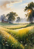 Snow-Covered Field with Dry Grasses and Sun Reflection Landscape Print
