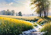Snow-Covered Field with Dry Grasses and Sun Reflection Landscape Print