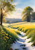 Snow-Covered Field with Dry Grasses and Sun Reflection Landscape Print