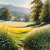 Snow-Covered Field with Dry Grasses and Sun Reflection Landscape Print