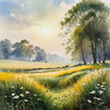 Snow-Covered Field with Dry Grasses and Sun Reflection Landscape Print