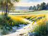 Snow-Covered Field with Dry Grasses and Sun Reflection Landscape Print