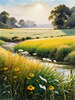Snow-Covered Field with Dry Grasses and Sun Reflection Landscape Print