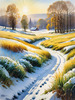 Snow-Covered Field with Dry Grasses and Sun Reflection Landscape Print