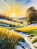 Snow-Covered Field with Dry Grasses and Sun Reflection Landscape Print