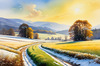 Snow-Covered Field with Dry Grasses and Sun Reflection Landscape Print