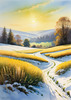 Snow-Covered Field with Dry Grasses and Sun Reflection Landscape Print