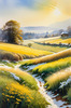 Snow-Covered Field with Dry Grasses and Sun Reflection Landscape Print