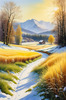 Snow-Covered Field with Dry Grasses and Sun Reflection Landscape Print
