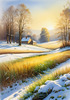 Snow-Covered Field with Dry Grasses and Sun Reflection Landscape Print