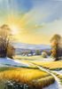 Snow-Covered Field with Dry Grasses and Sun Reflection Landscape Print