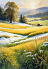 Snow-Covered Field with Dry Grasses and Sun Reflection Landscape Print