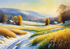 Snow-Covered Field with Dry Grasses and Sun Reflection Landscape Print