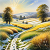 Snow-Covered Field with Dry Grasses and Sun Reflection Landscape Print