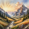 Printable Art of Realistic Mountain Landscape at Sunset