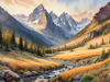Printable Art of Realistic Mountain Landscape at Sunset