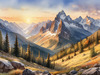 Printable Art of Realistic Mountain Landscape at Sunset