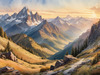 Printable Art of Realistic Mountain Landscape at Sunset