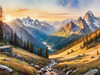 Printable Art of Realistic Mountain Landscape at Sunset