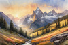 Printable Art of Realistic Mountain Landscape at Sunset