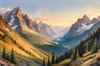 Printable Art of Realistic Mountain Landscape at Sunset