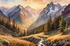 Printable Art of Realistic Mountain Landscape at Sunset