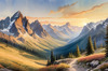 Printable Art of Realistic Mountain Landscape at Sunset