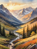 Printable Art of Realistic Mountain Landscape at Sunset