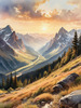 Printable Art of Realistic Mountain Landscape at Sunset