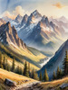 Printable Art of Realistic Mountain Landscape at Sunset