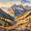 Printable Art of Realistic Mountain Landscape at Sunset
