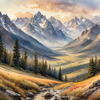 Printable Art of Realistic Mountain Landscape at Sunset