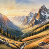 Printable Art of Realistic Mountain Landscape at Sunset