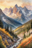 Printable Art of Realistic Mountain Landscape at Sunset