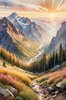 Printable Art of Realistic Mountain Landscape at Sunset