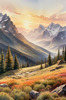 Printable Art of Realistic Mountain Landscape at Sunset
