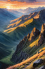 Printable Sunset Silhouette of Mountain Ridges Realistic Landscape Art