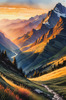 Printable Sunset Silhouette of Mountain Ridges Realistic Landscape Art