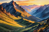 Printable Sunset Silhouette of Mountain Ridges Realistic Landscape Art